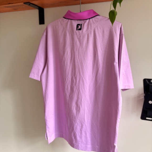 FJ Golf Polo Men's Large Pink White strips lightweight Golf shirt polyester - Picture 6 of 8